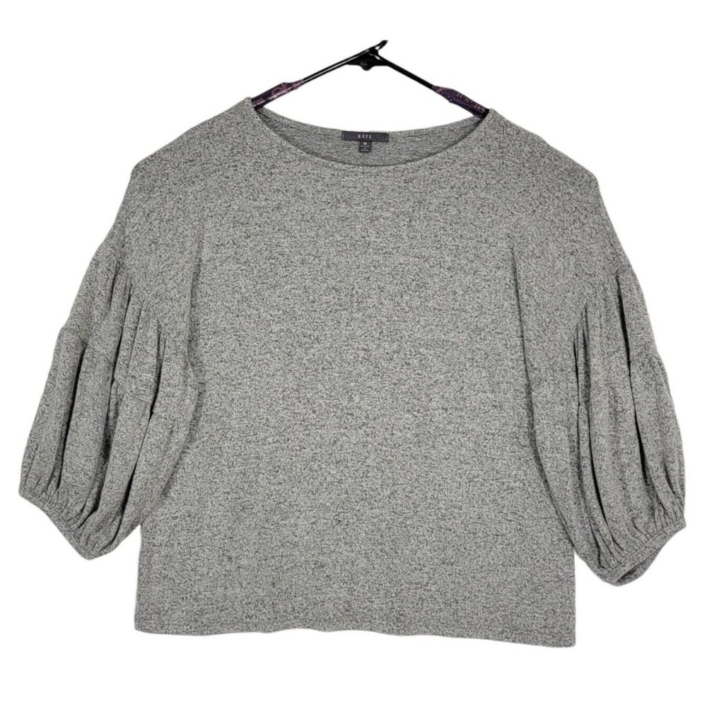 Gyft Sweater Womens M Gray Heather Pullover Top 3/4 Balloon Sleeves
